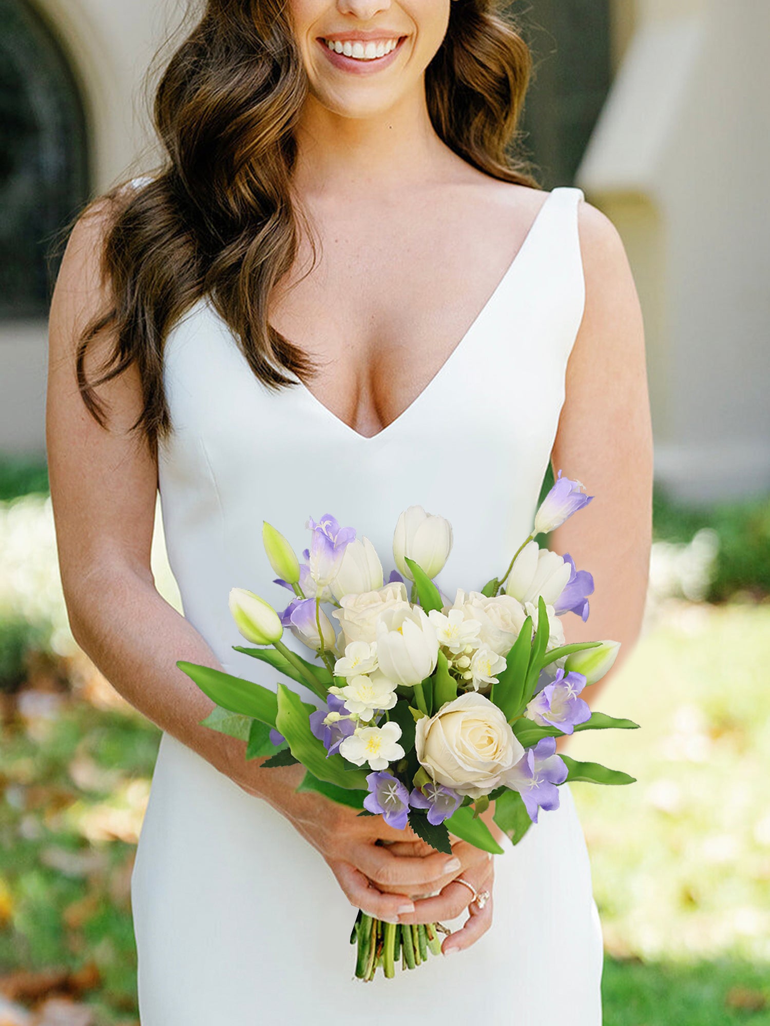 10.3 inch wide Lilac & White Bridal Bouquet