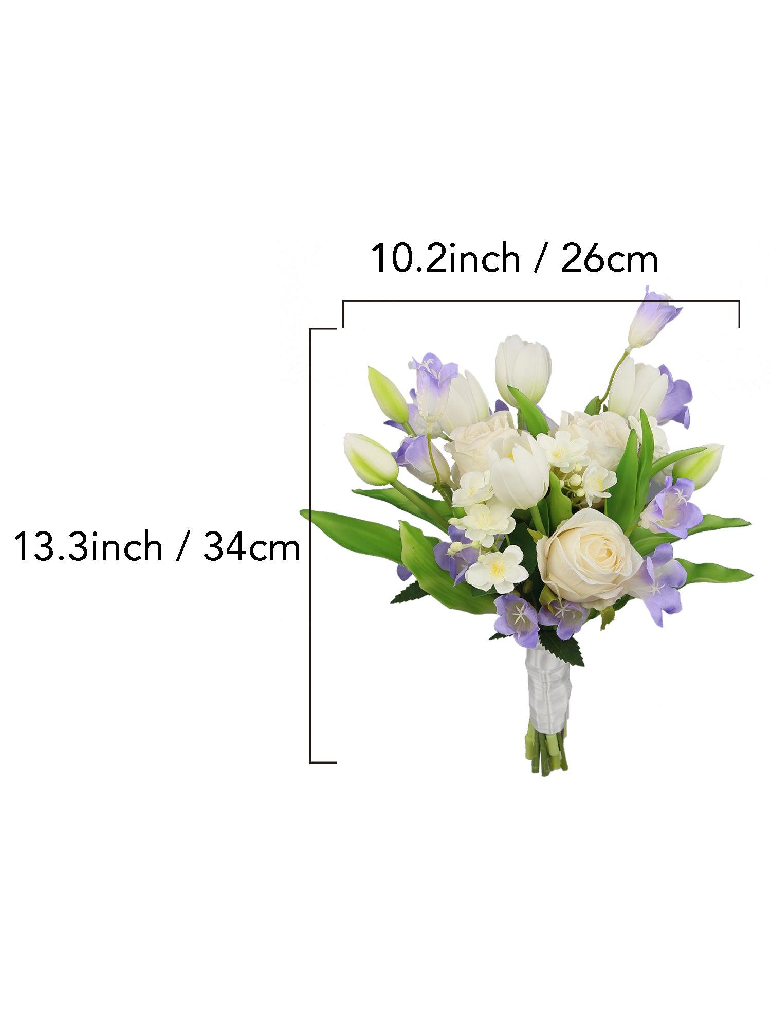 10.3 inch wide Lilac & White Bridal Bouquet - Rinlong Flower