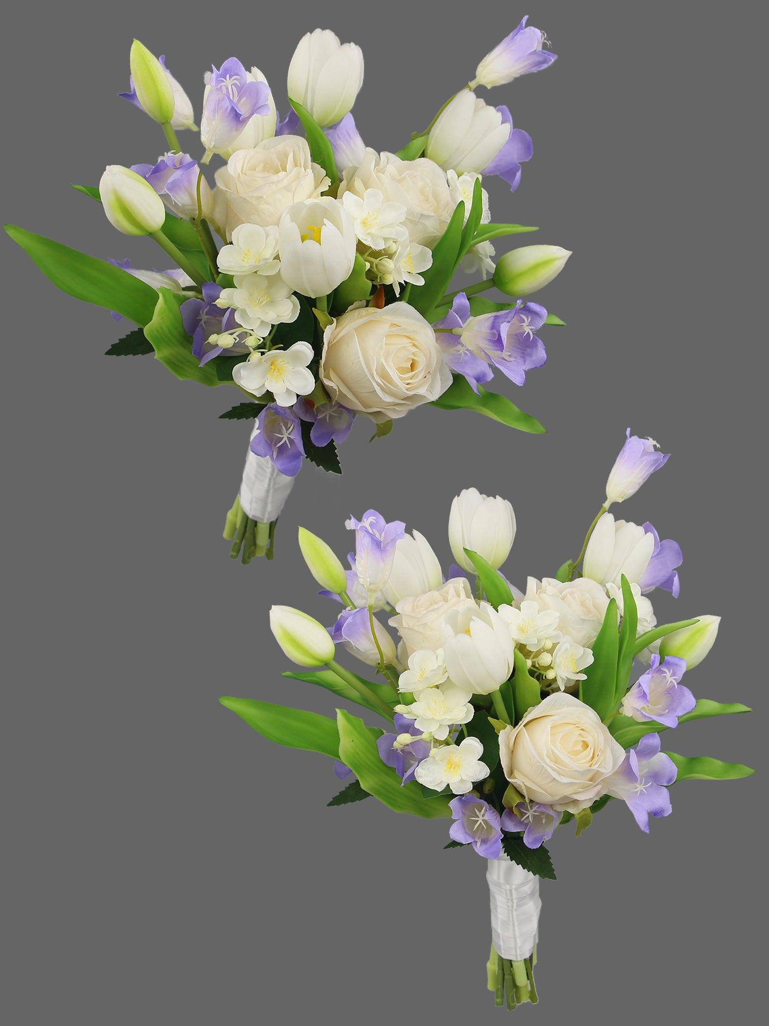 10.3 inch wide Lilac & White Bridal Bouquet - Rinlong Flower