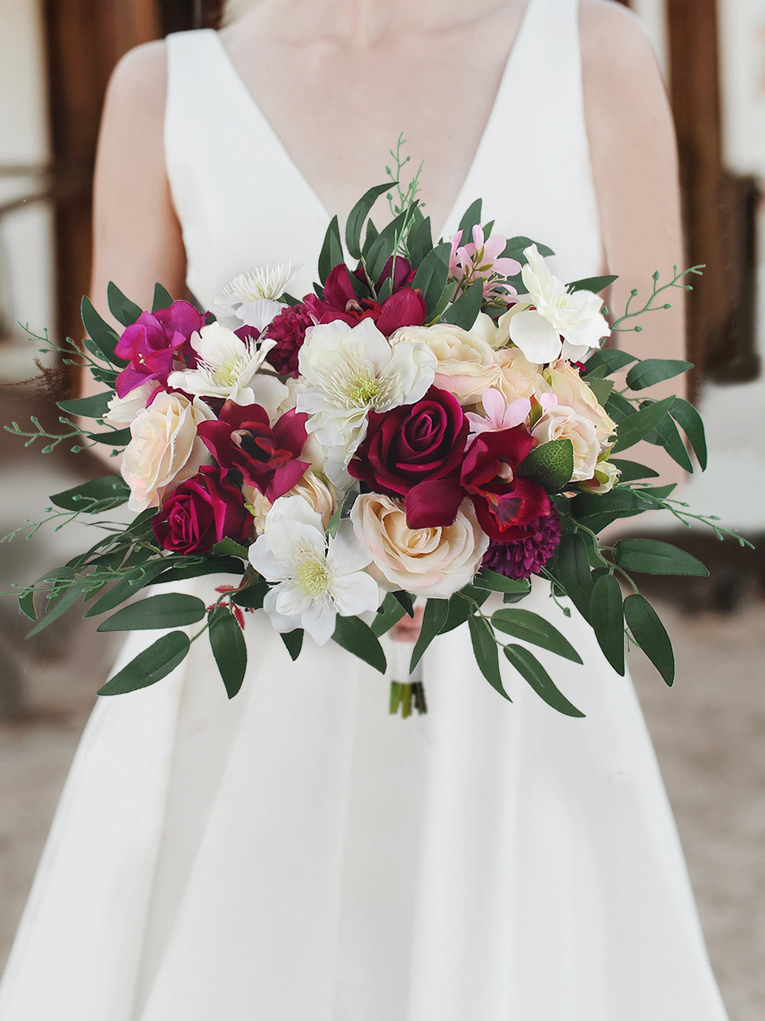16 inch Wide Fuchsia & Cream Bridal Bouquet 16 inch Wide Fuchsia & Cream Bridal Bouquet