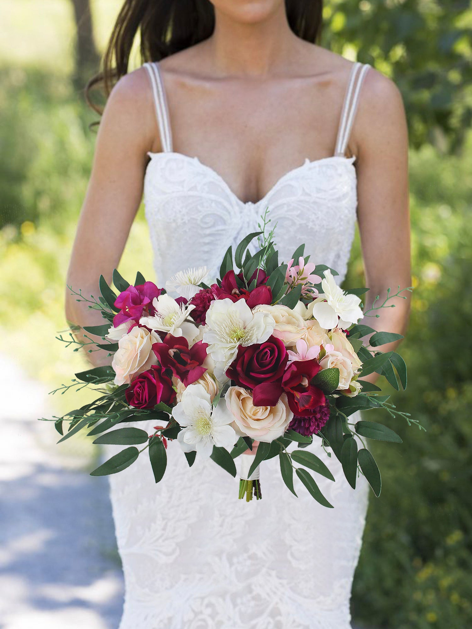 16 inch wide Fuchsia & Cream Bridal Bouquet