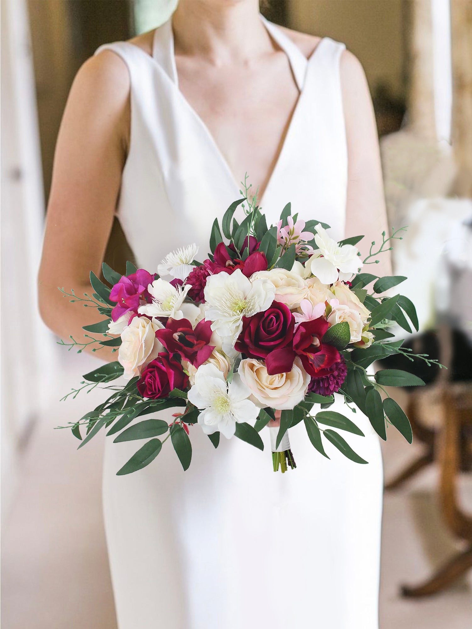 16 inch wide Fuchsia & Cream Bridal Bouquet