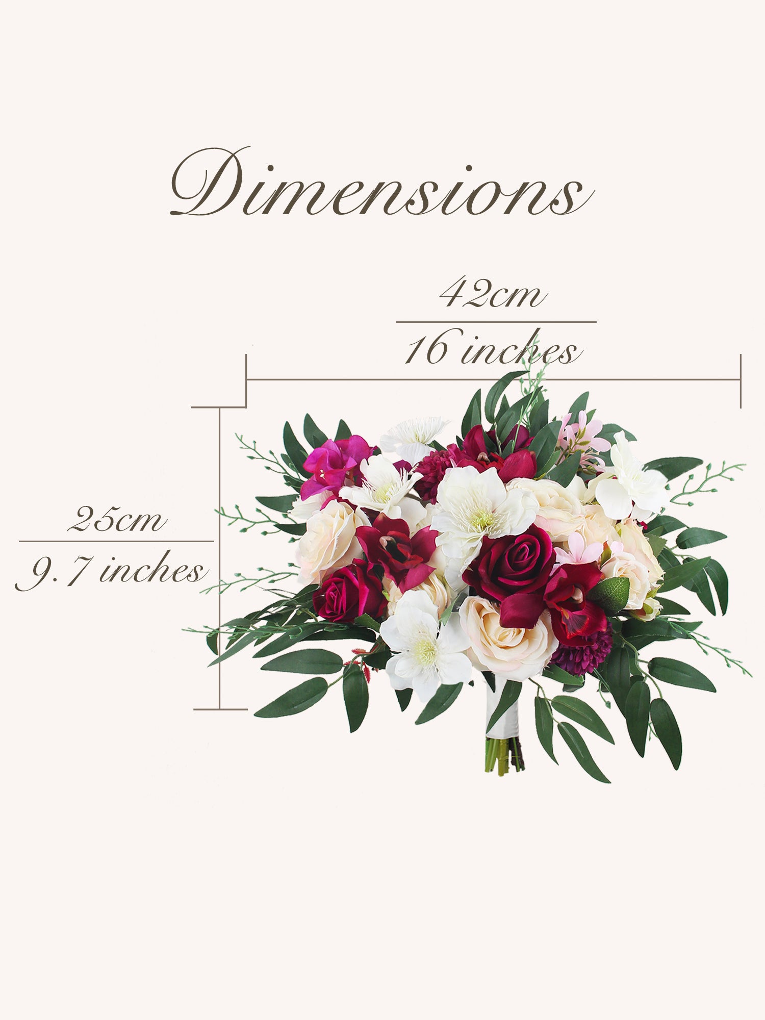 16 inch wide Fuchsia & Cream Bridal Bouquet