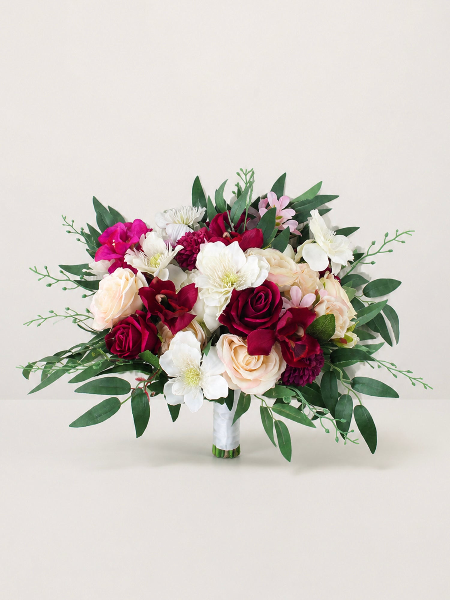 16 inch wide Fuchsia & Cream Bridal Bouquet