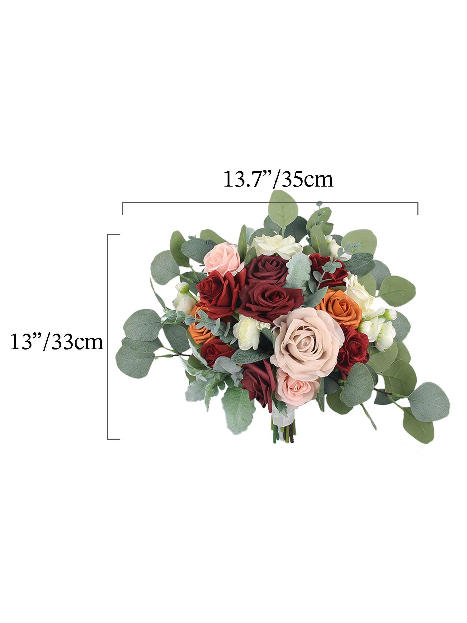 13.7 inch wide Burgundy & Burnt Orange Bridal Bouquet - Rinlong Flower