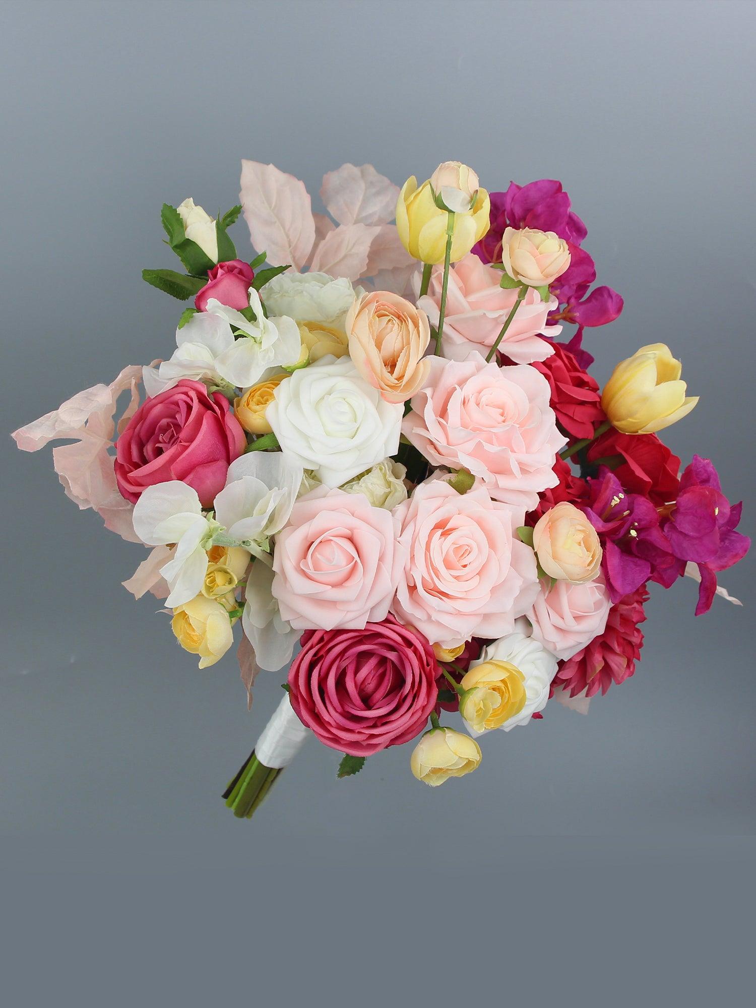 15.7 inch wide Magenta Pink & Blush Bridal Bouquet - Rinlong Flower