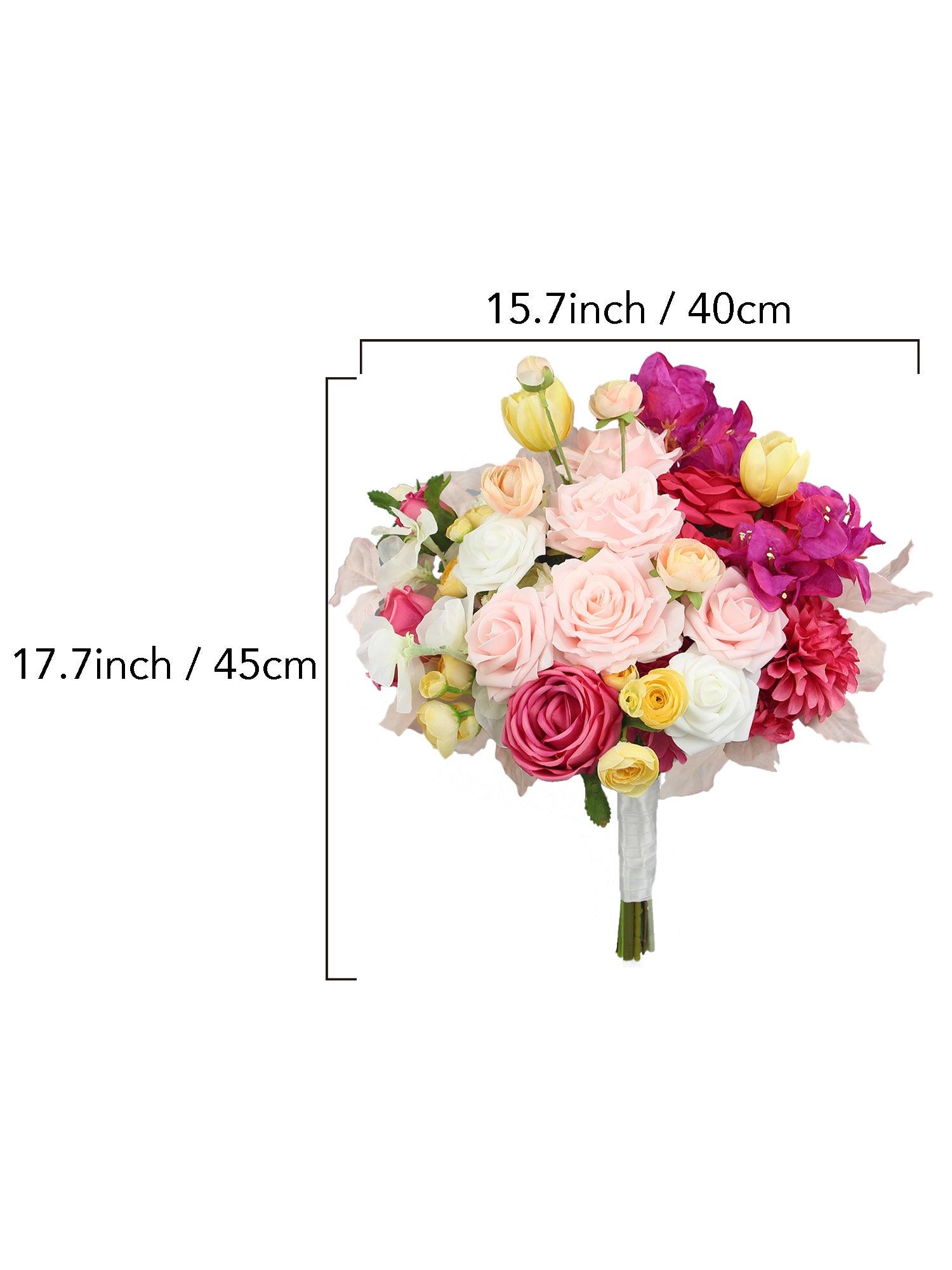 15.7 inch wide Magenta Pink & Blush Bridal Bouquet - Rinlong Flower