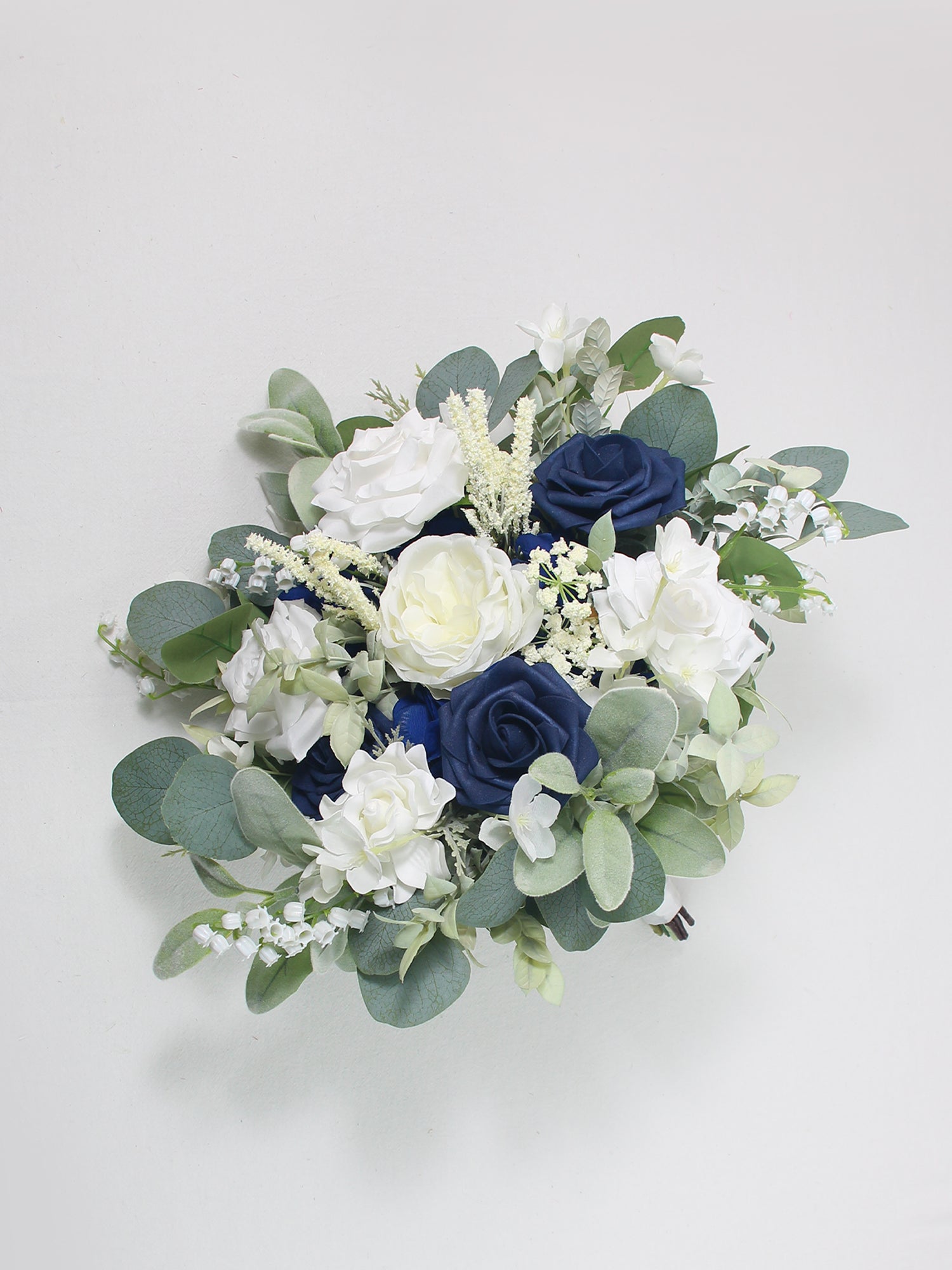 11.8 inch wide Navy Blue & White Bridal Bouquet