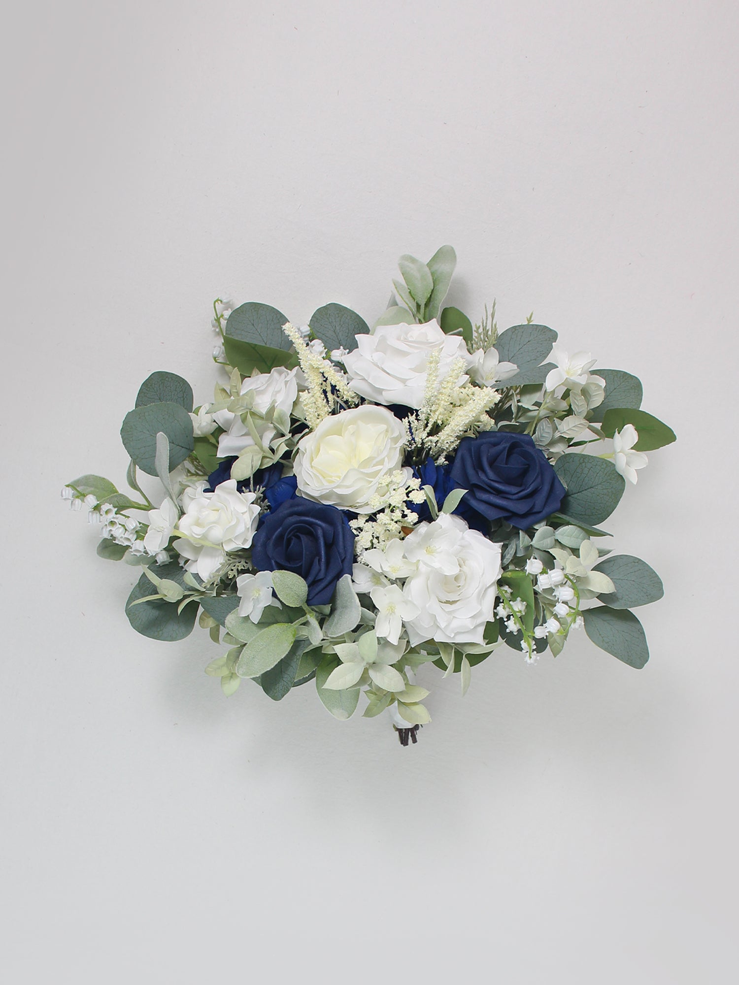 11.8 inch wide Navy Blue & White Bridal Bouquet