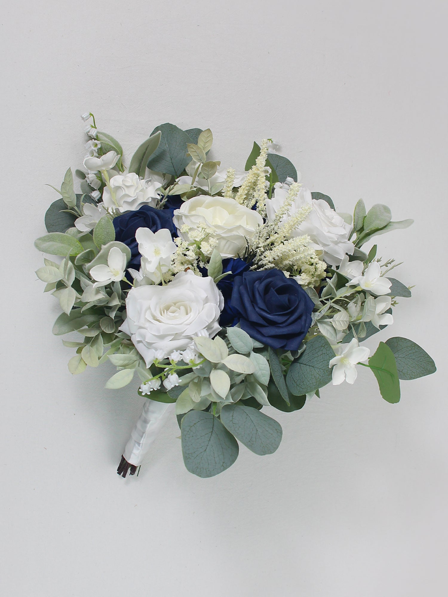 11.8 inch wide Navy Blue & White Bridal Bouquet