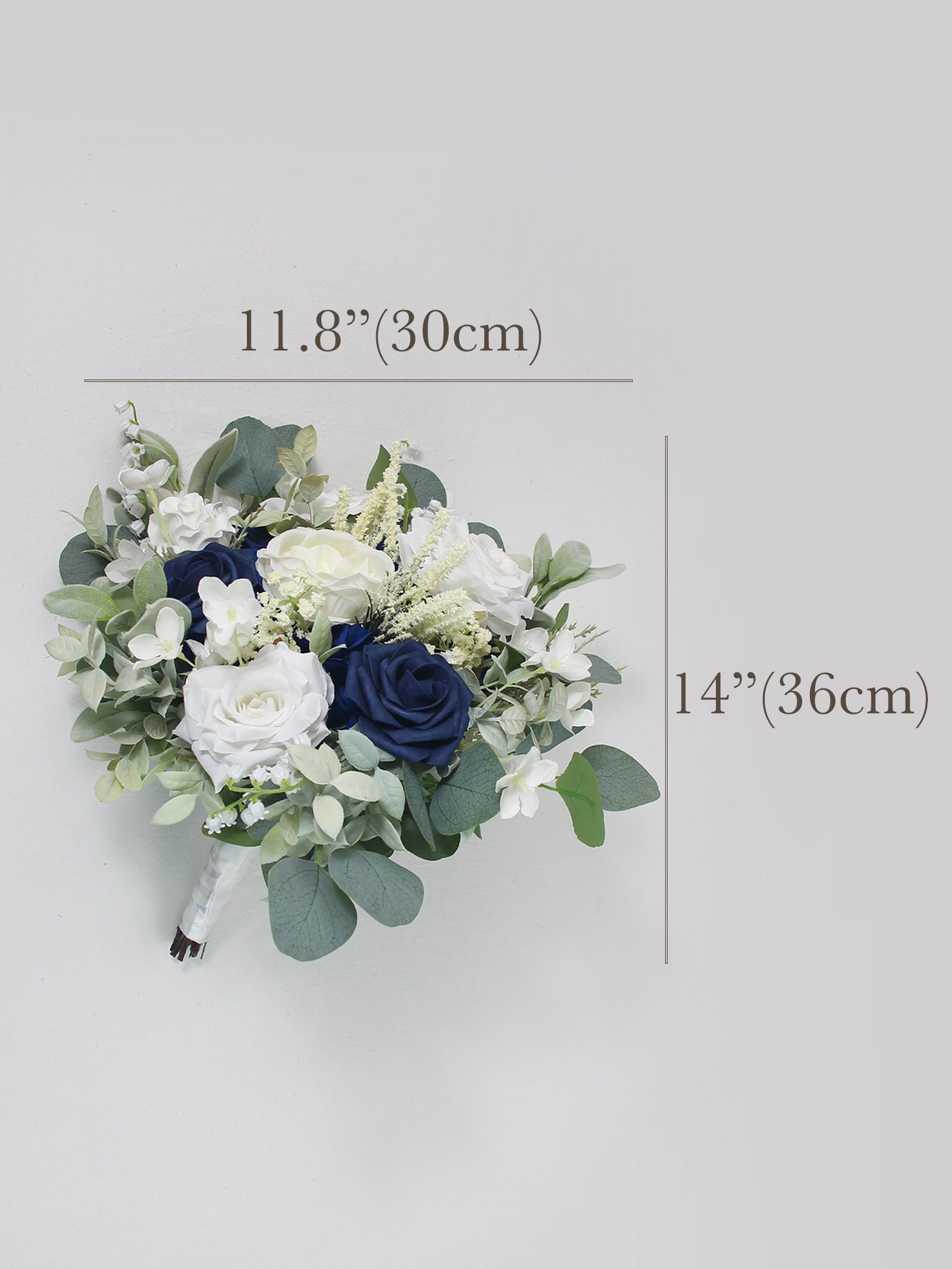 11.8 inch wide Navy Blue & White Bridal Bouquet