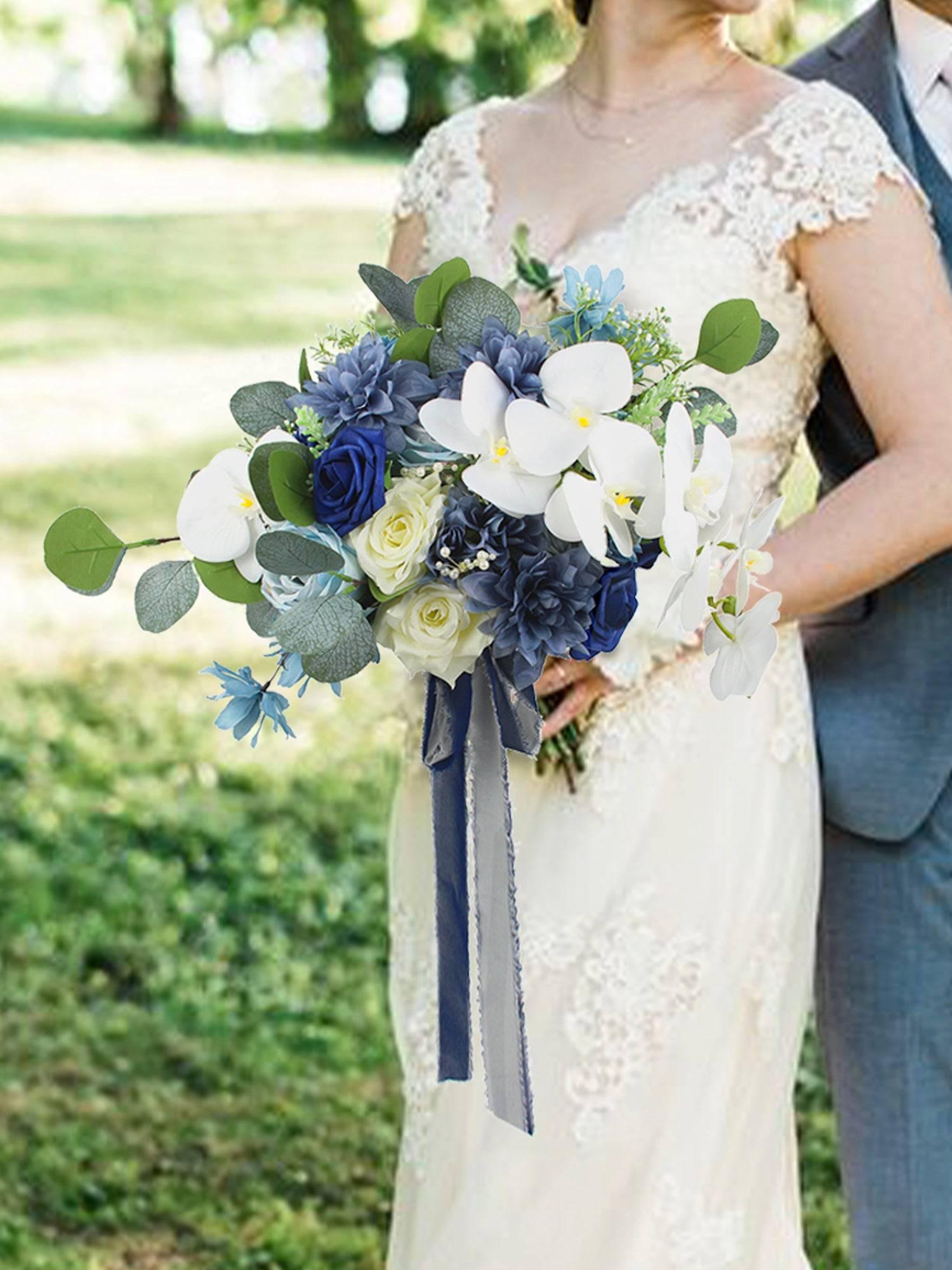 13.5 inch wide Navy Blue Bridal Bouquet - Rinlong Flower