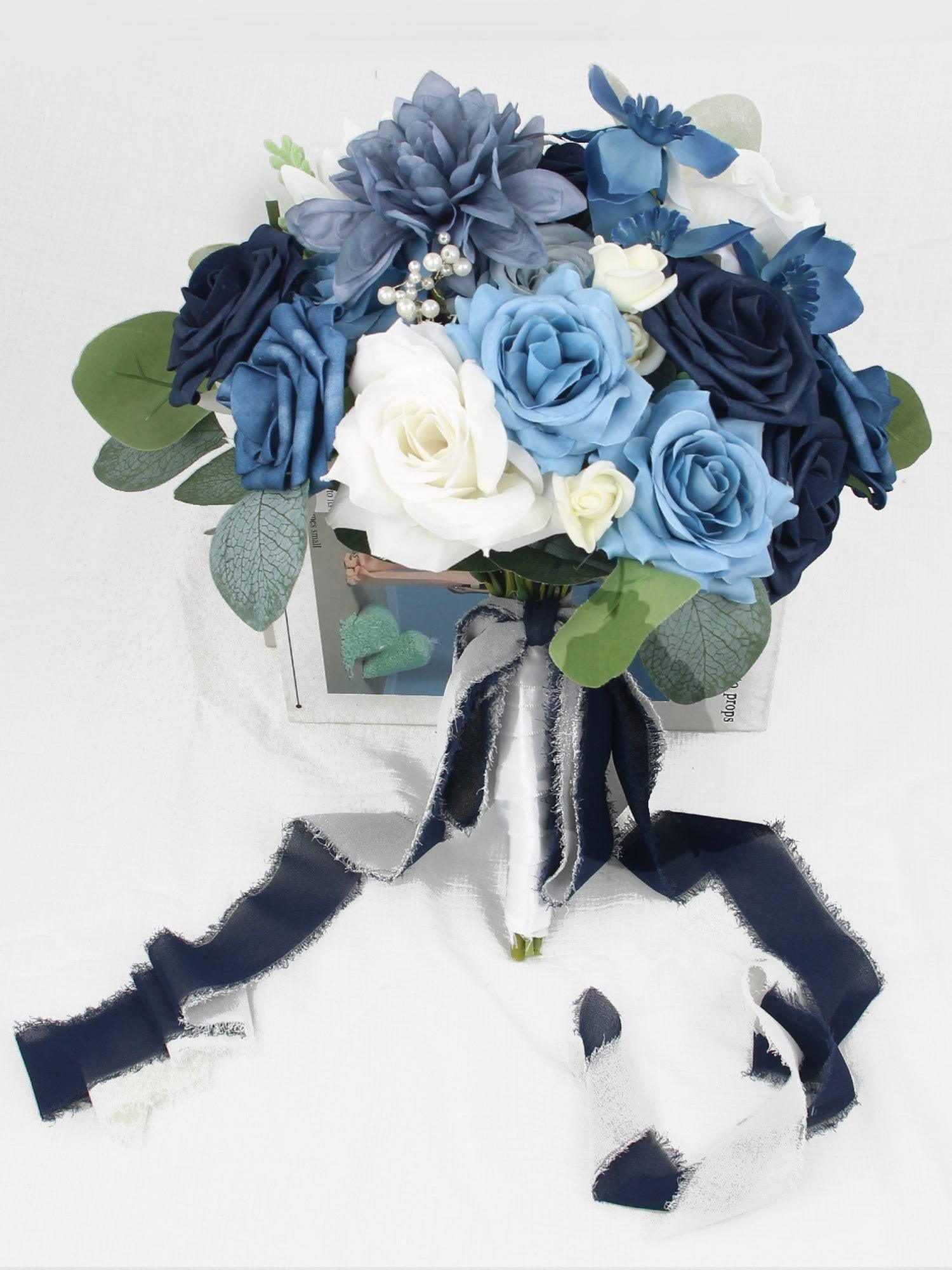 10.6 inch wide Round Navy Blue Bridal Bouquet - Rinlong Flower