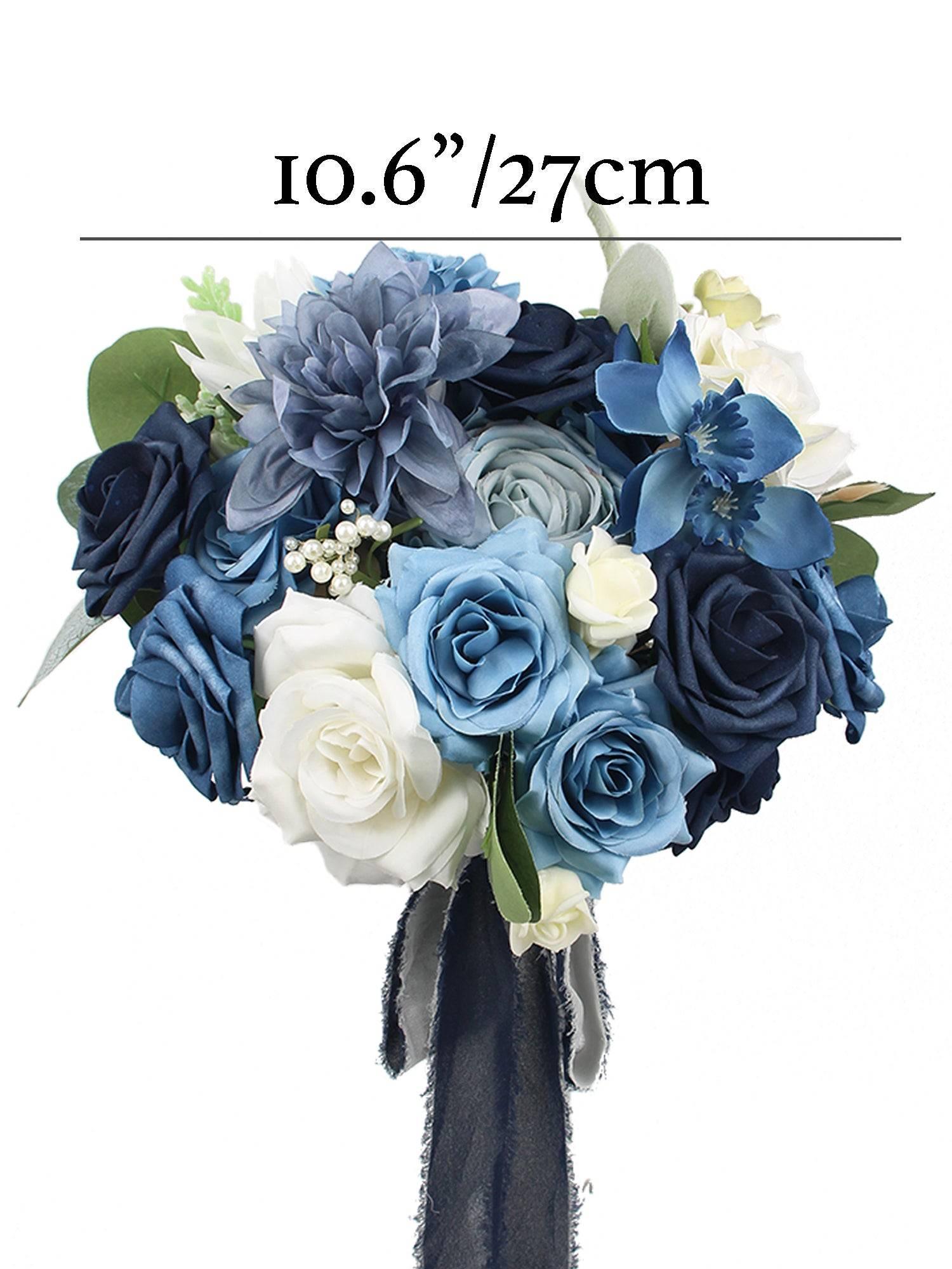 10.6 inch wide Round Navy Blue Bridal Bouquet - Rinlong Flower