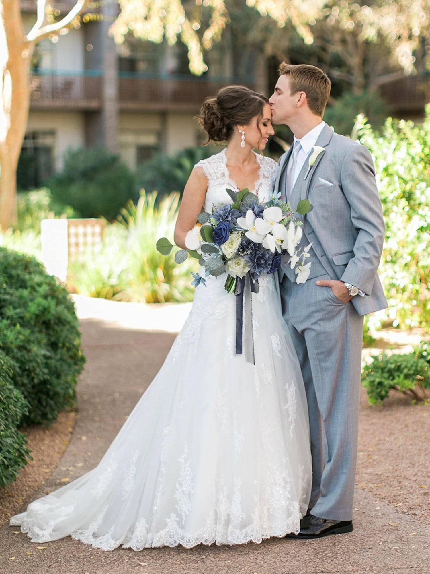 13.5 inch wide Navy Blue Bridal Bouquet - Rinlong Flower