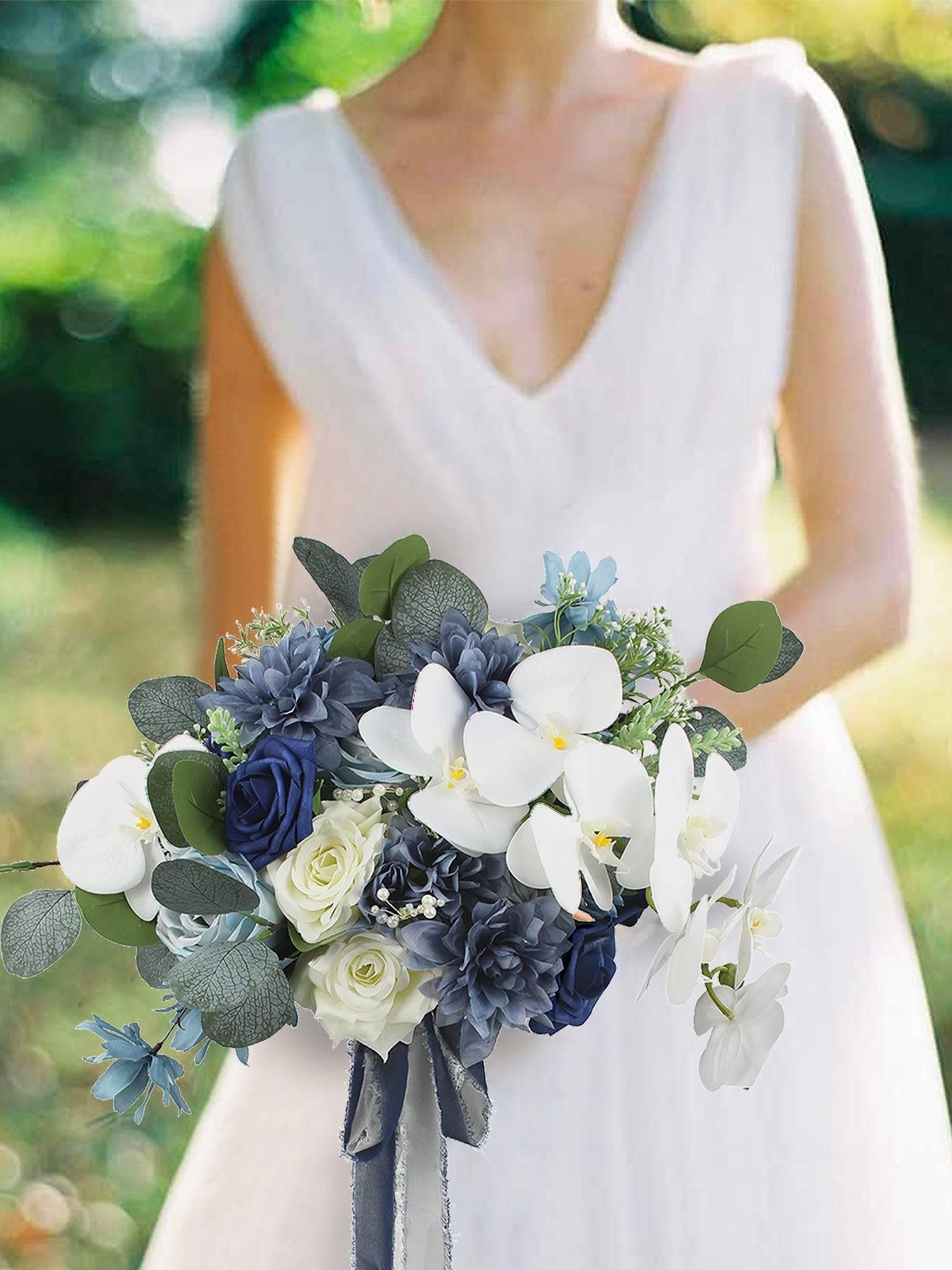 13.5 inch wide Navy Blue Bridal Bouquet - Rinlong Flower