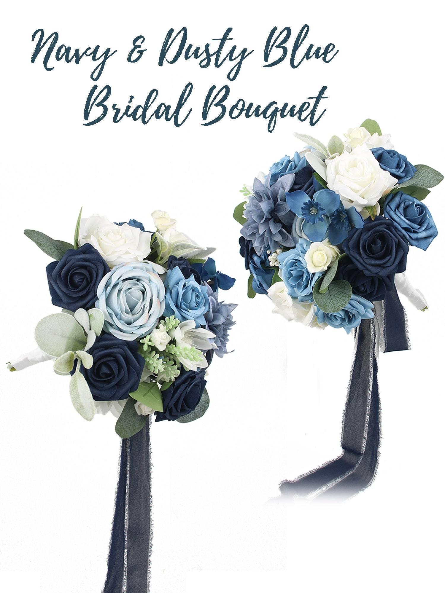 10.6 inch wide Round Navy Blue Bridal Bouquet - Rinlong Flower