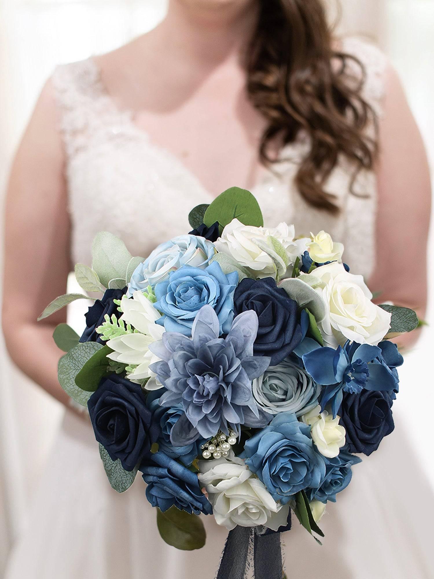 10.6 inch wide Round Navy Blue Bridal Bouquet - Rinlong Flower