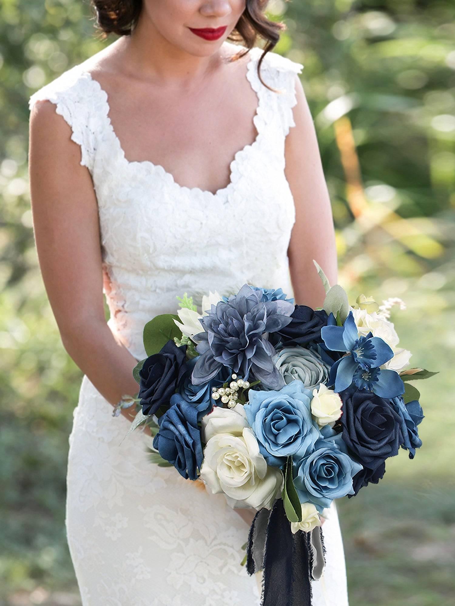 10.6 inch wide Round Navy Blue Bridal Bouquet - Rinlong Flower