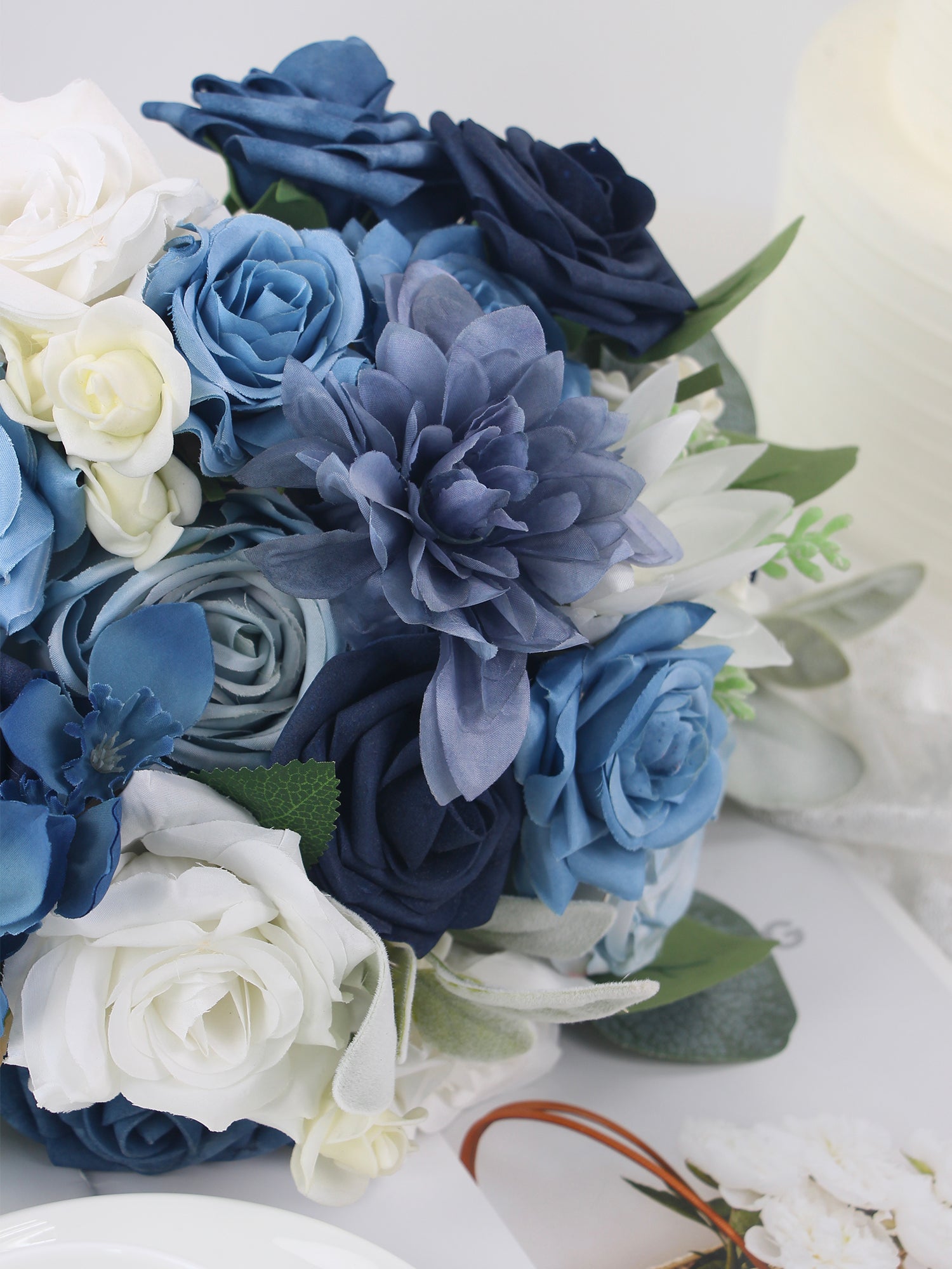 10.6 inch wide Round Navy Blue Bridal Bouquet - Rinlong Flower