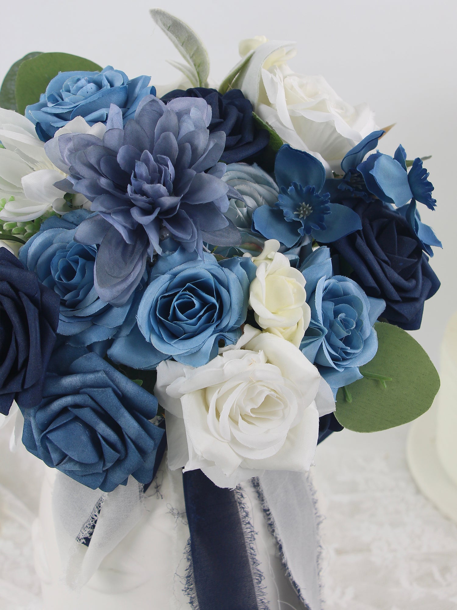 10.6 inch wide Round Navy Blue Bridal Bouquet - Rinlong Flower