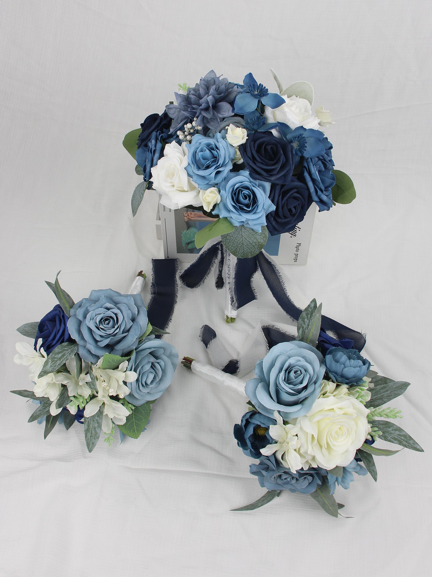 10.6 inch wide Round Navy Blue Bridal Bouquet - Rinlong Flower