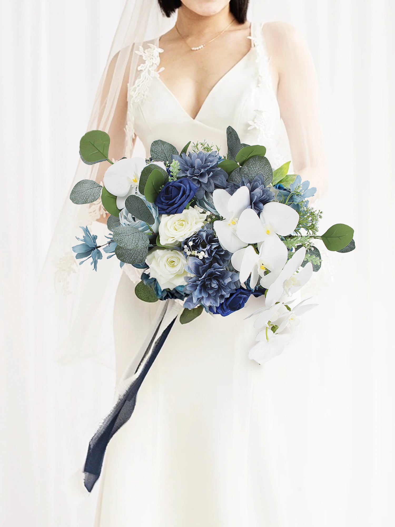 13.5 inch wide Dusty Blue Bridal Bouquet
