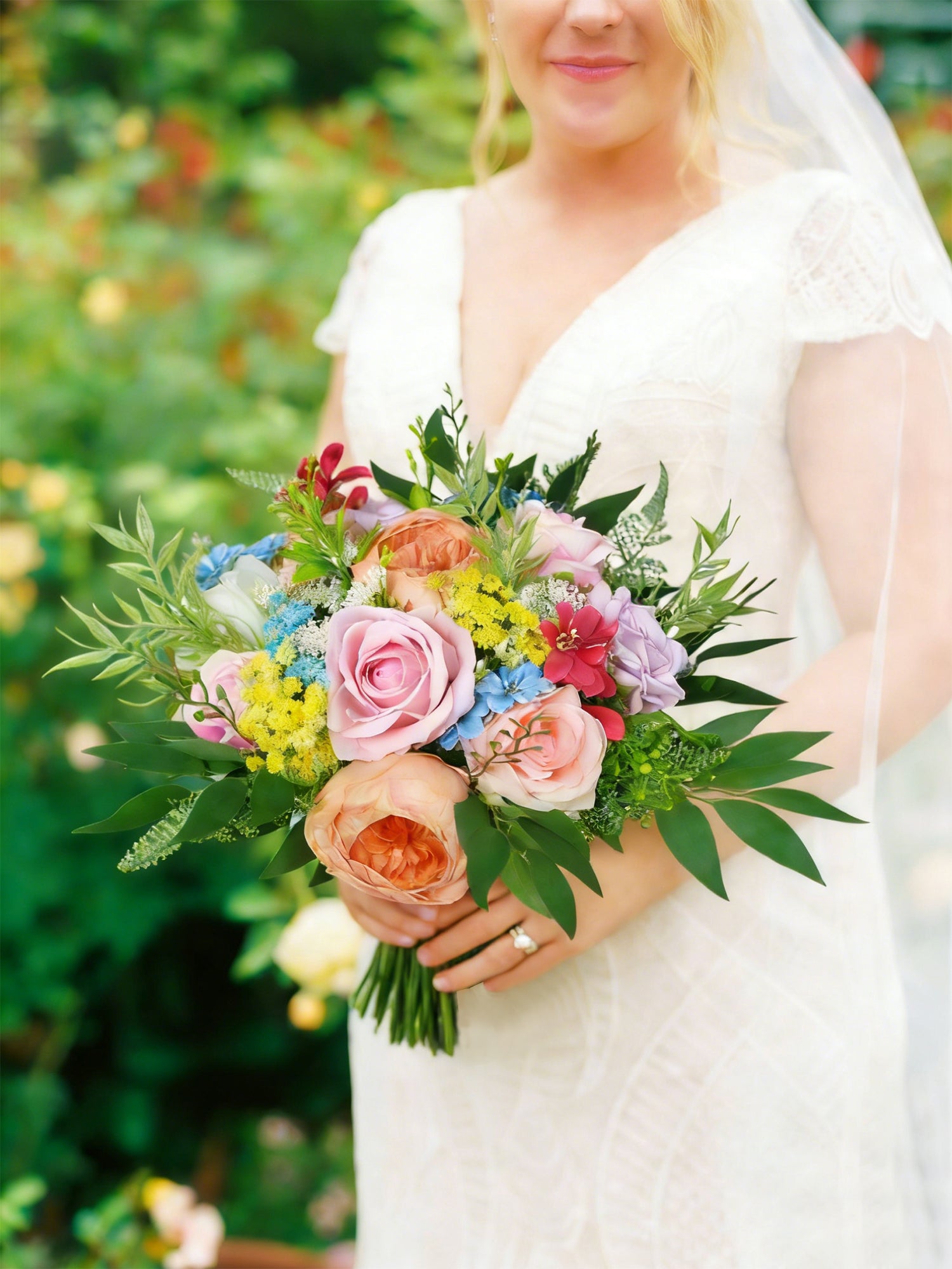11 inch wide Spring Garden Pastel Bridal Bouquet