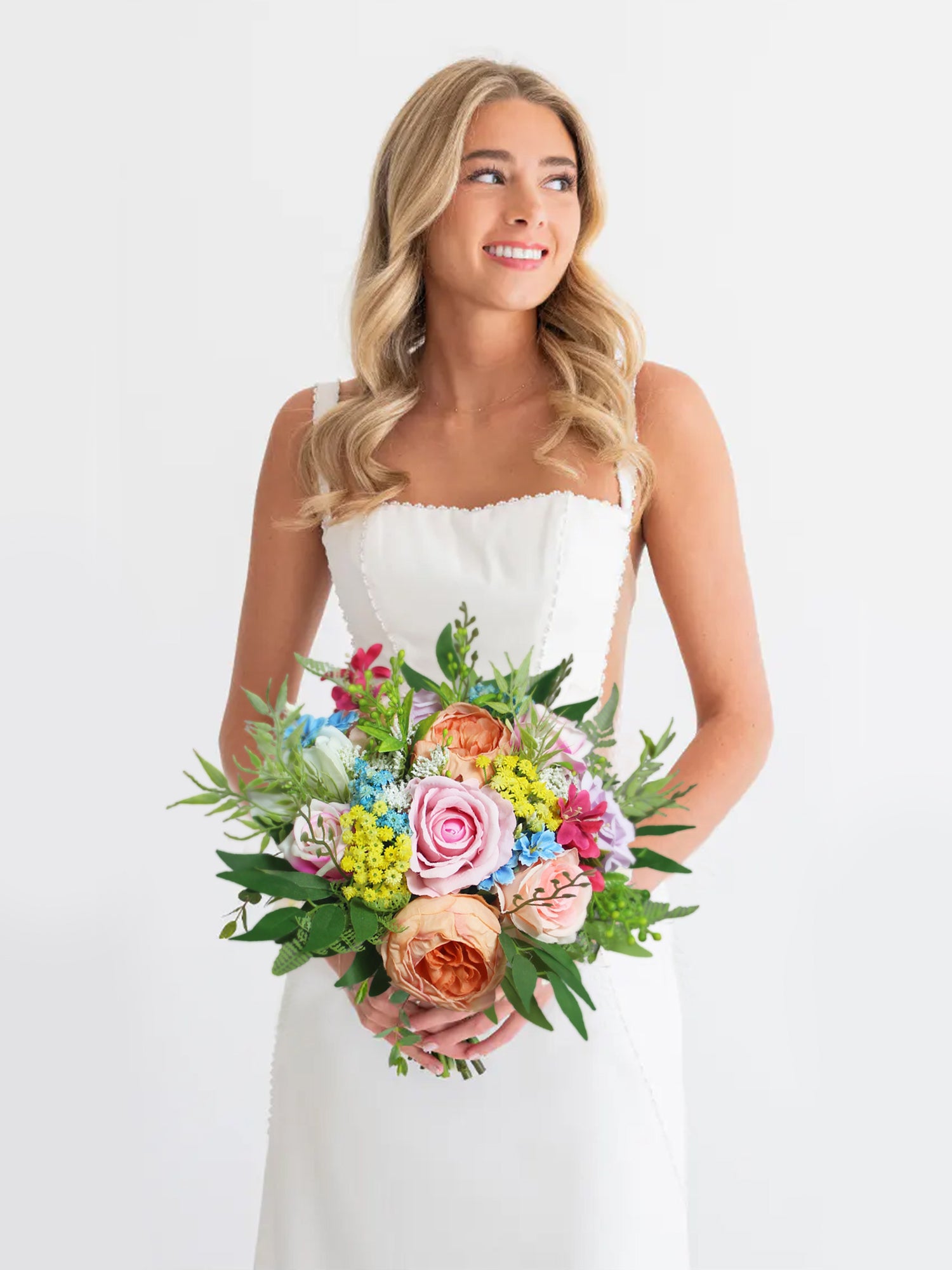 11 inch wide Spring Garden Pastel Bridal Bouquet