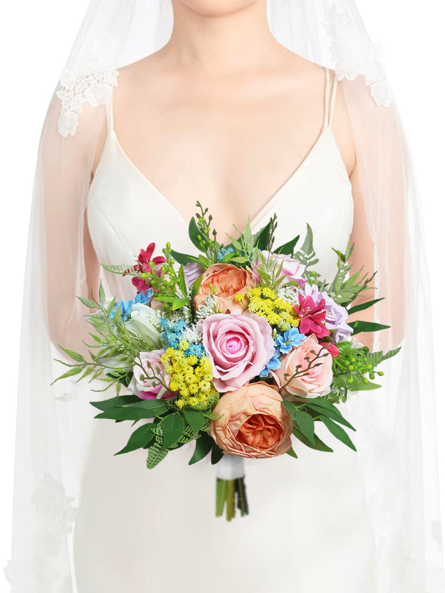 11 inch wide Spring Garden Pastel Bridal Bouquet