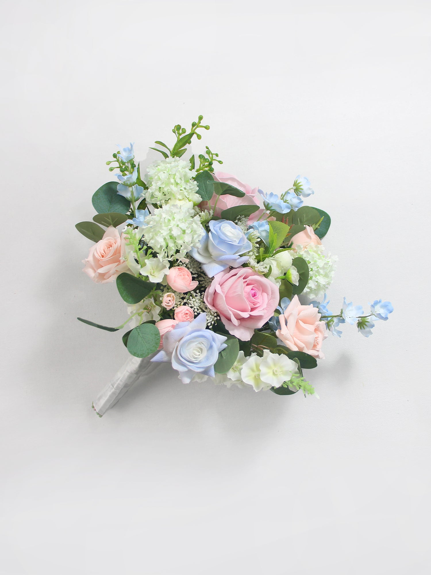 11 inch wide Blush & Baby Blue Bridal Bouquet