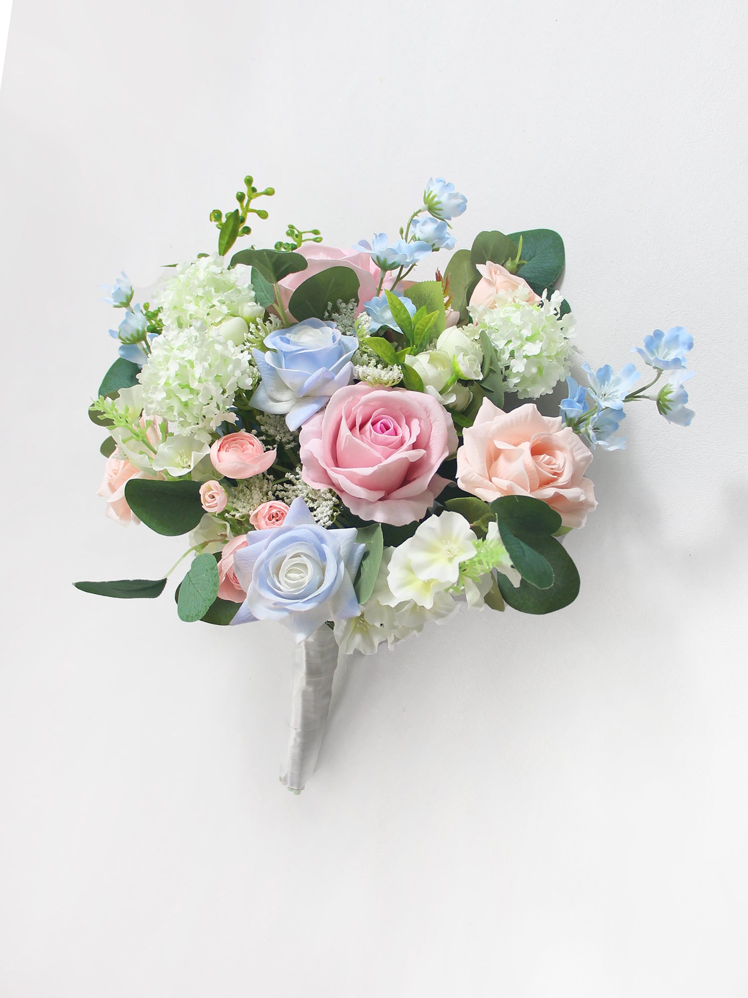 11 inch wide Blush & Baby Blue Bridal Bouquet