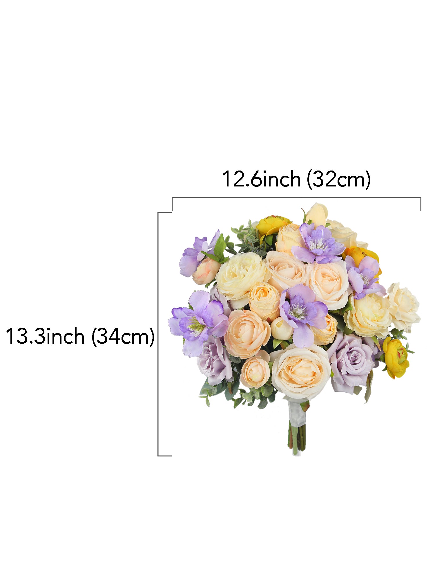 12.6 inch wide Peach & Lilac Bridal Bouquet