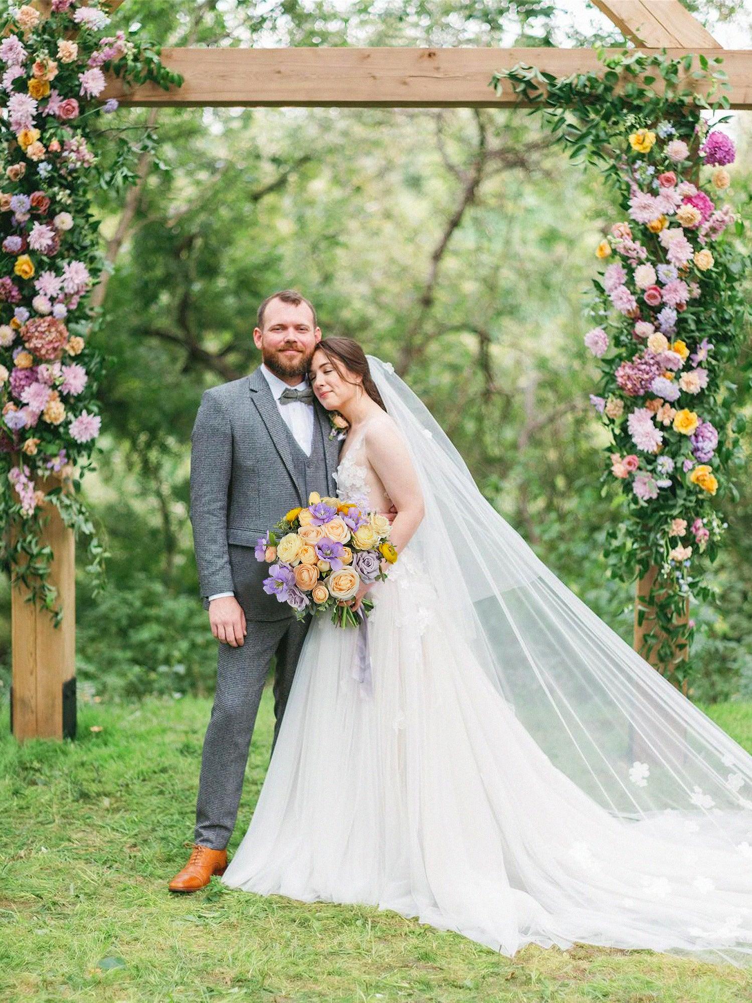 13.3 inch wide Peach & Lilac Bridal Bouquet - Rinlong Flower