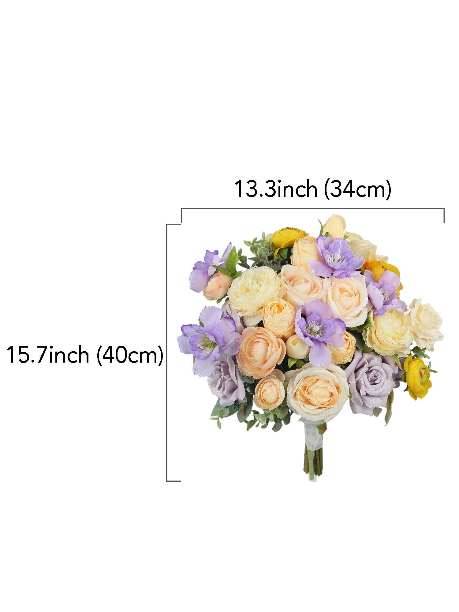 13.3 inch wide Peach & Lilac Bridal Bouquet - Rinlong Flower