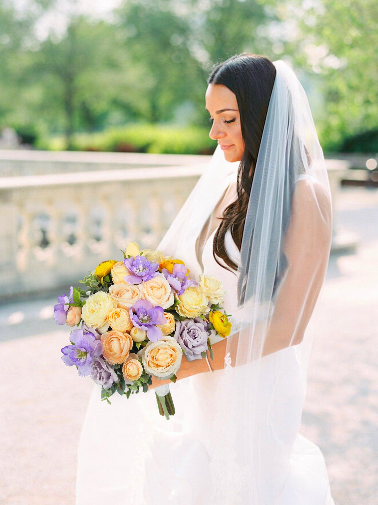 12.6 inch wide Peach & Lilac Bridal Bouquet 12.6 inch wide Peach & Lilac Bridal Bouquet