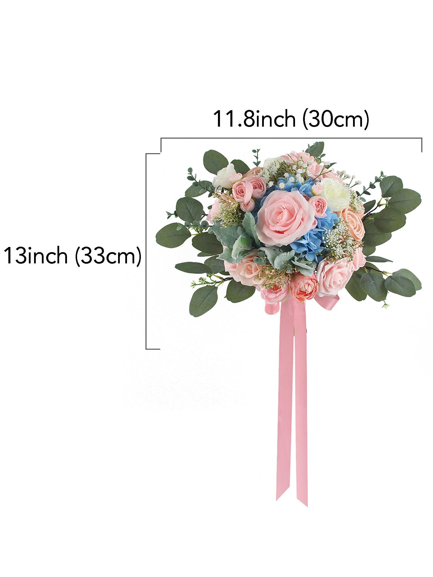 11.8 inch wide Blush & Baby Blue Bridal Bouquet - Rinlong Flower