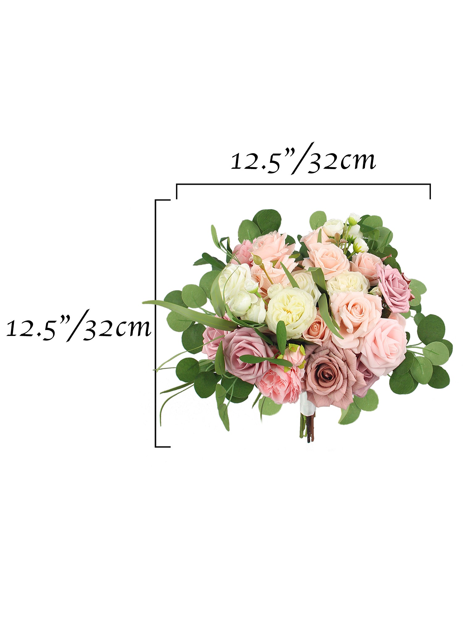 12.5 inch wide Pink & Dusty Rose Bridal Bouquet