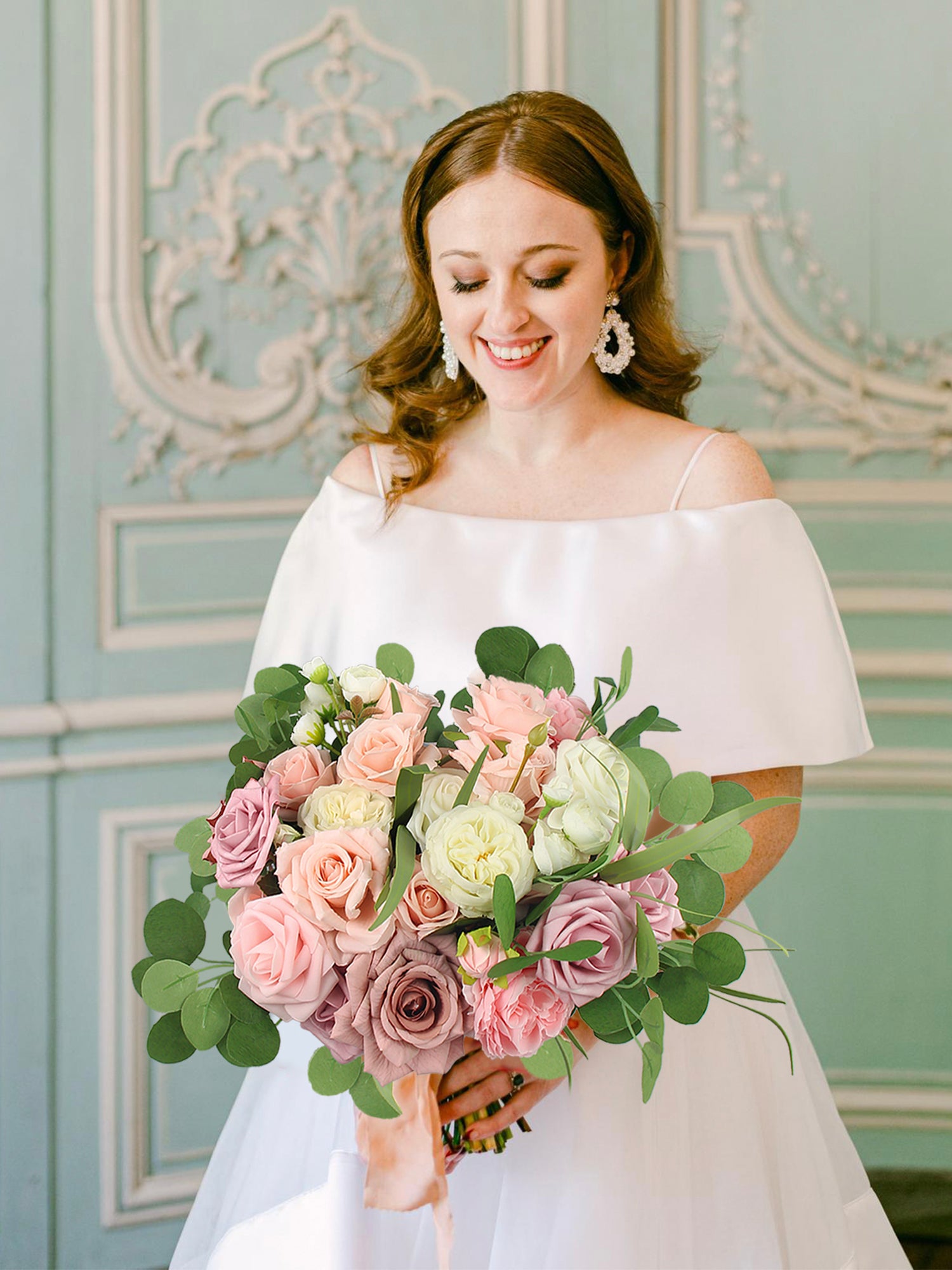 12.5 inch wide Pink & Dusty Rose Bridal Bouquet