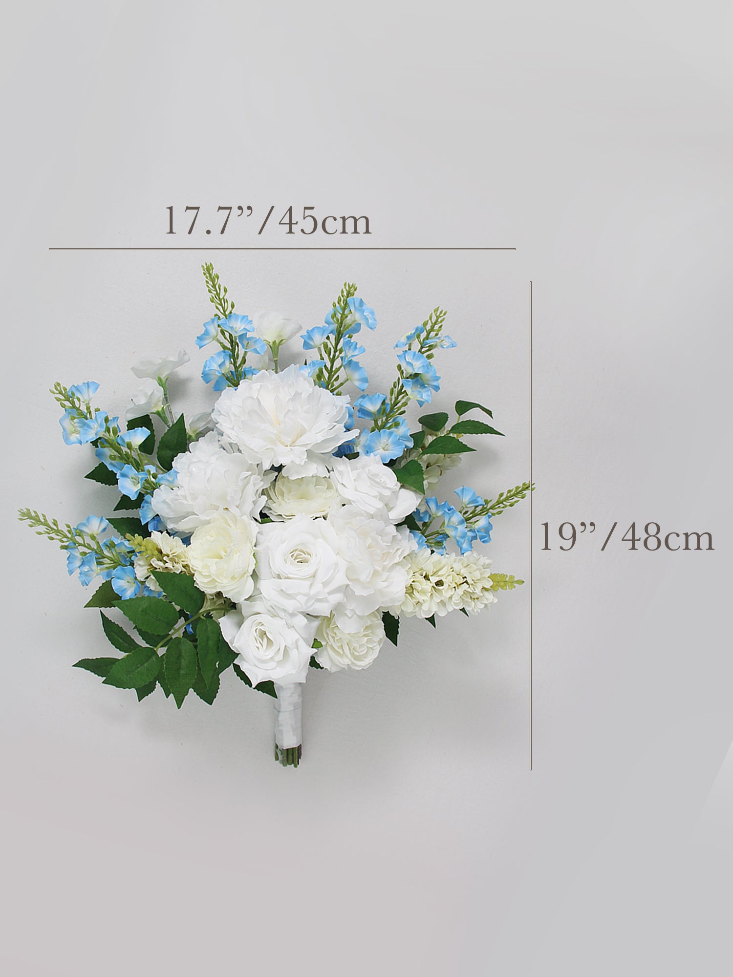 17.7 inch wide Baby Blue & White Bridal Bouquet