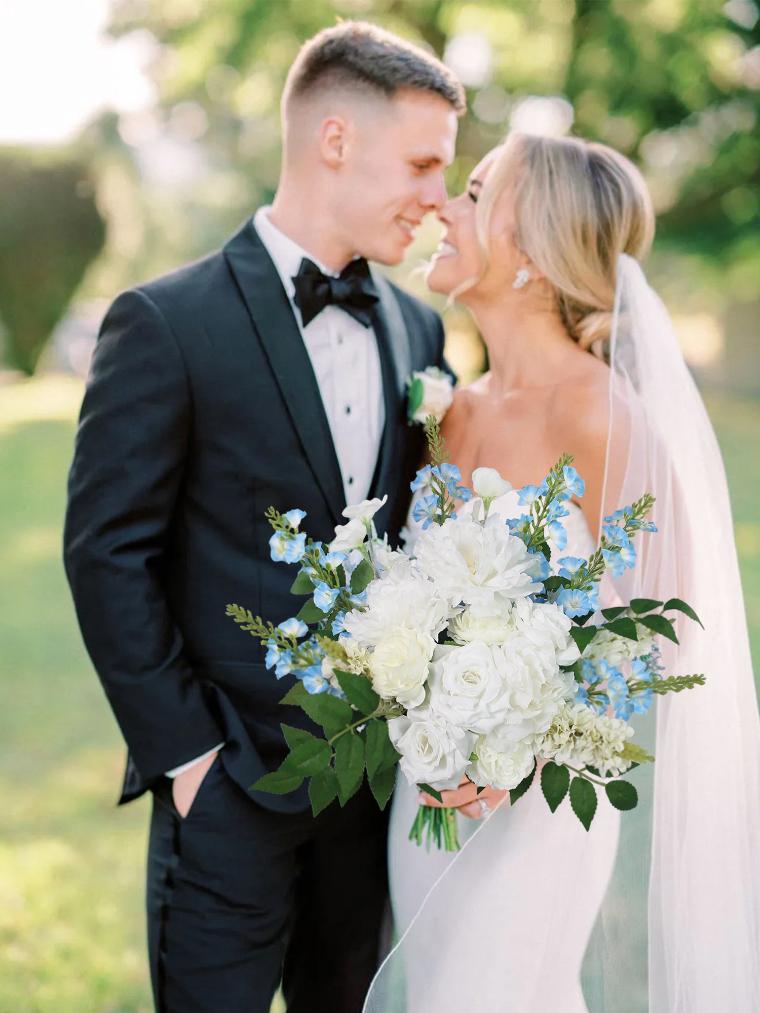 17.7 inch wide Baby Blue & White Bridal Bouquet 17.7 inch wide Baby Blue & White Bridal Bouquet
