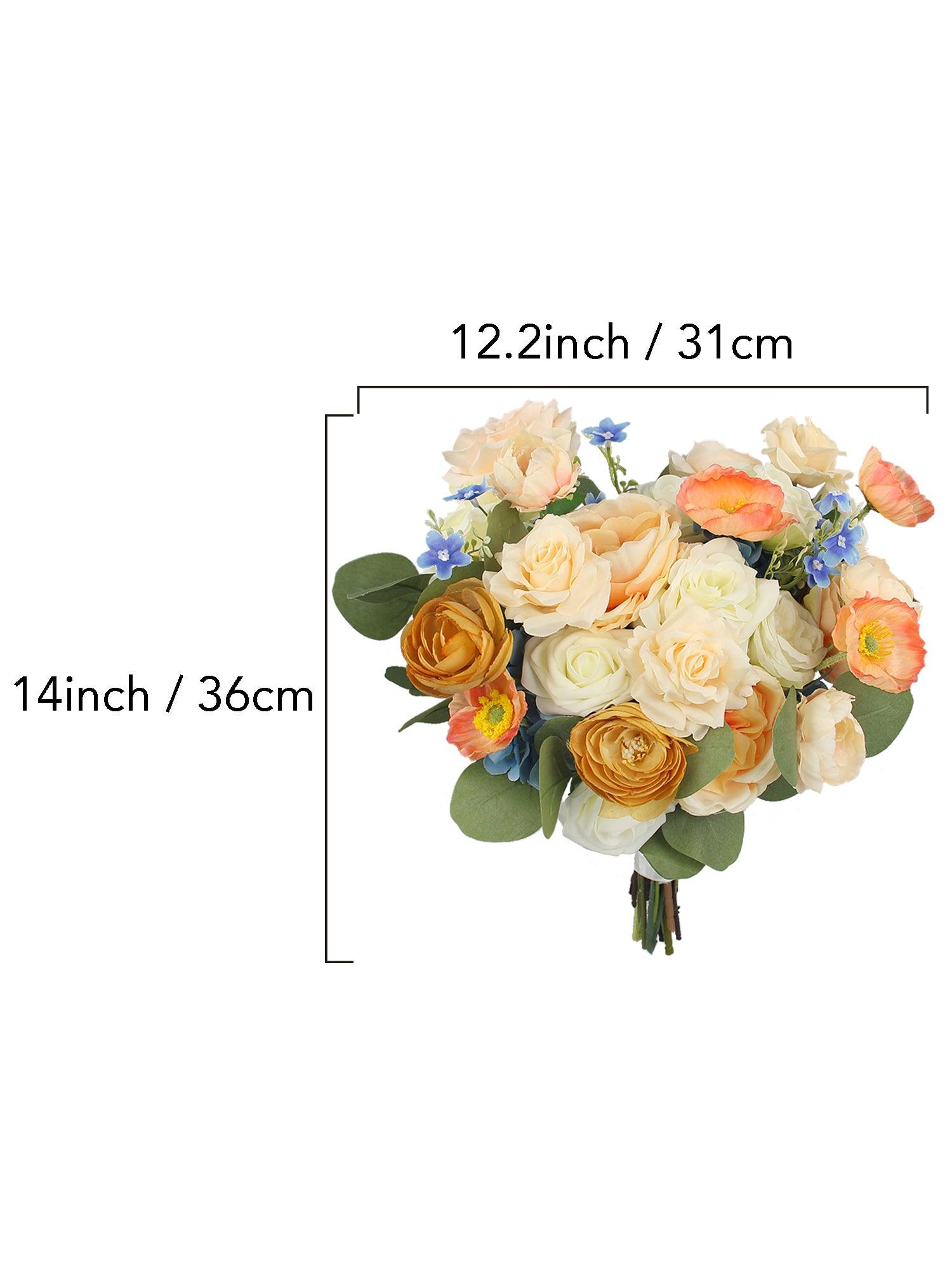 12.2 inch wide Apricot & Blue Bridal Bouquet - Rinlong Flower