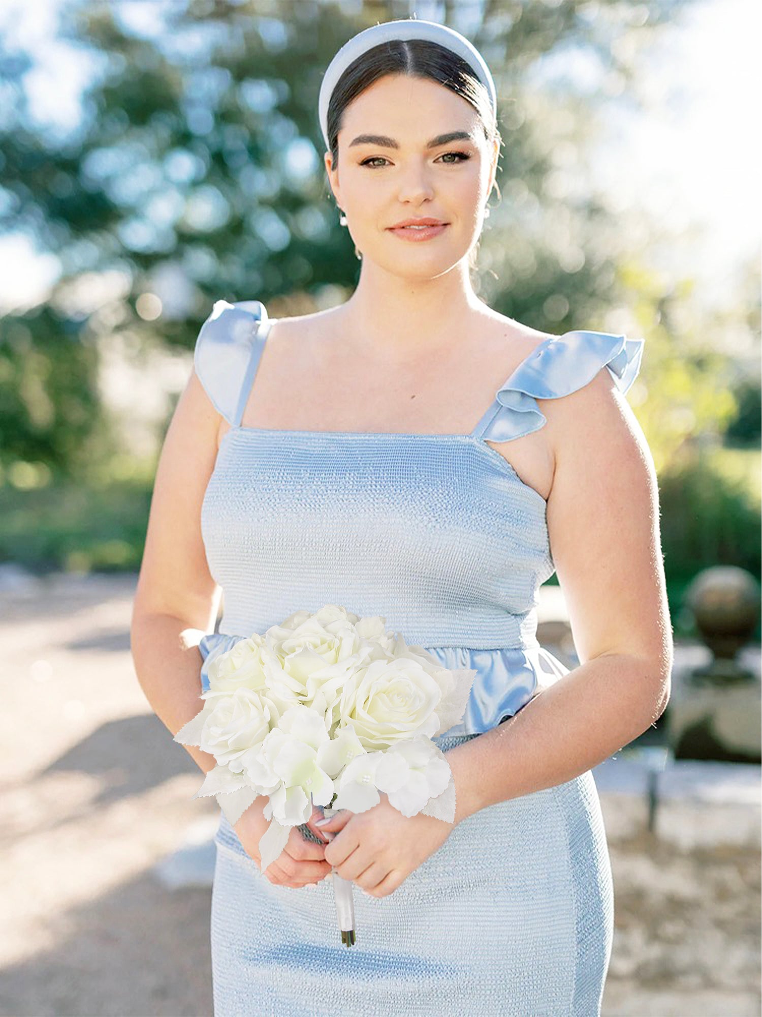 8.2 inch wide Pure White Bridesmaid Bouquet