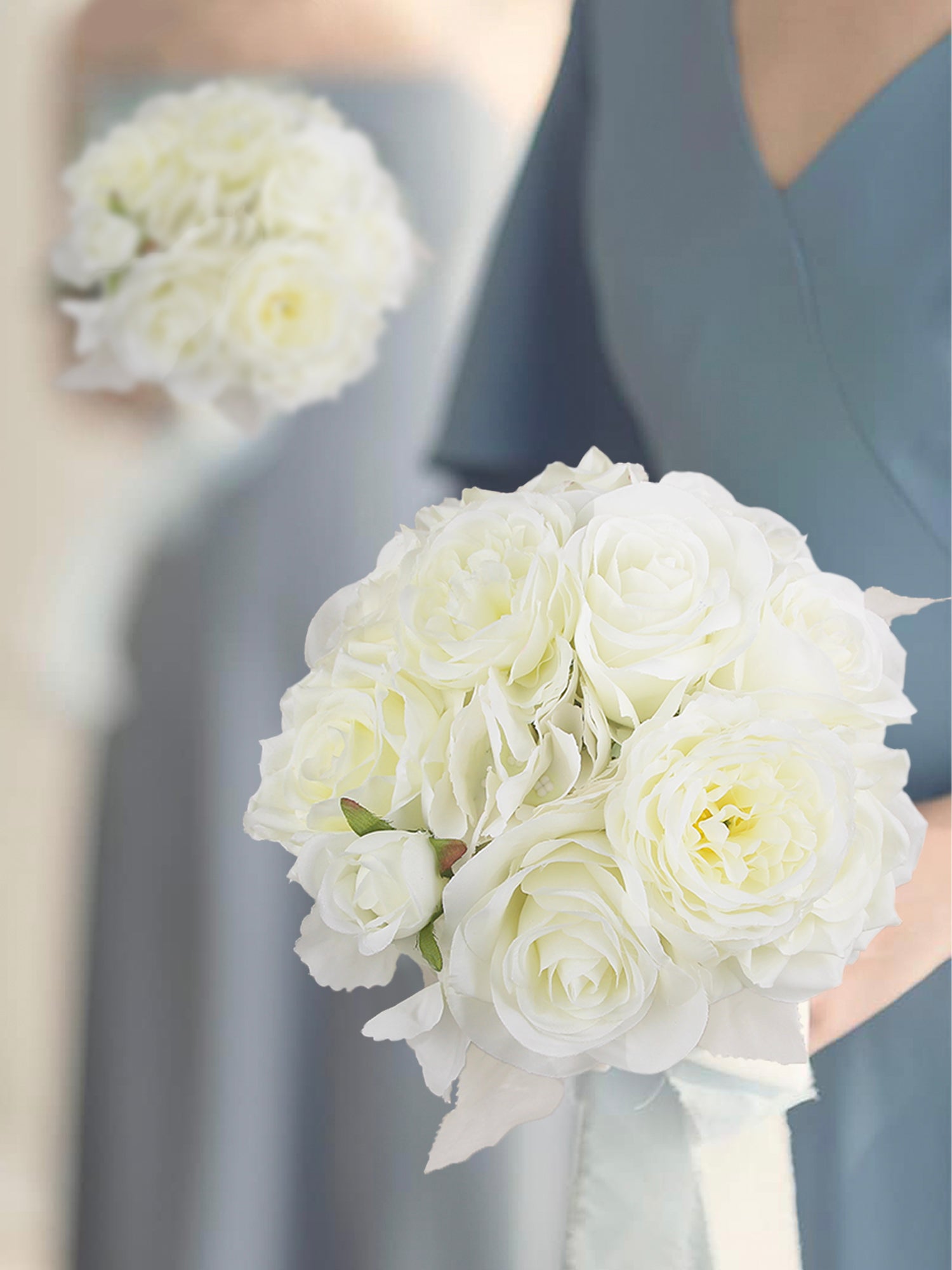 8.2 inch wide Pure White Bridesmaid Bouquet