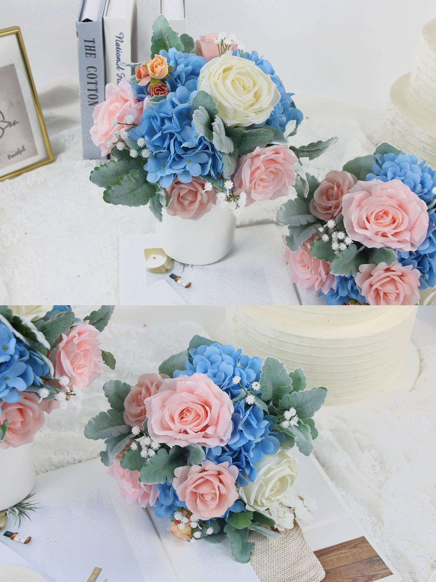 7.8 inch wide Blush & Baby Blue Bridesmaid Bouquet - Rinlong Flower