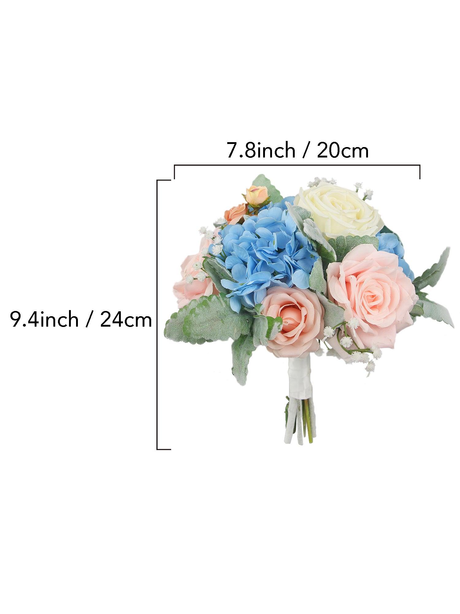 7.8 inch wide Blush & Baby Blue Bridesmaid Bouquet - Rinlong Flower