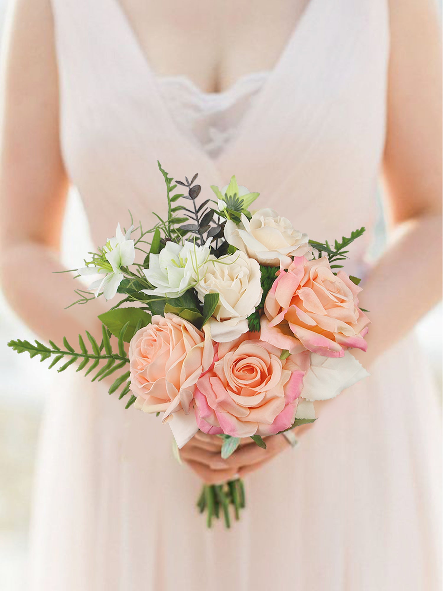 7.8 inch wide Champagne Pink Rose Bridesmaid Bouquet 7.8 inch wide Champagne Pink Rose Bridesmaid Bouquet
