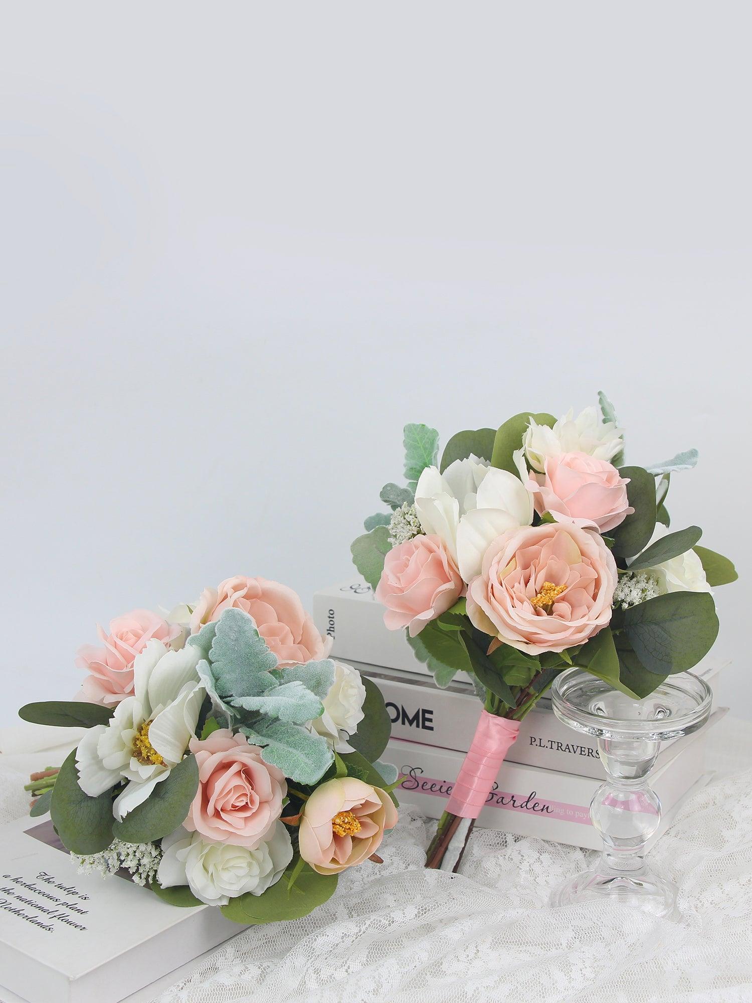7 inch wide Blush Pink & White Bridesmaid Bouquet - Rinlong Flower