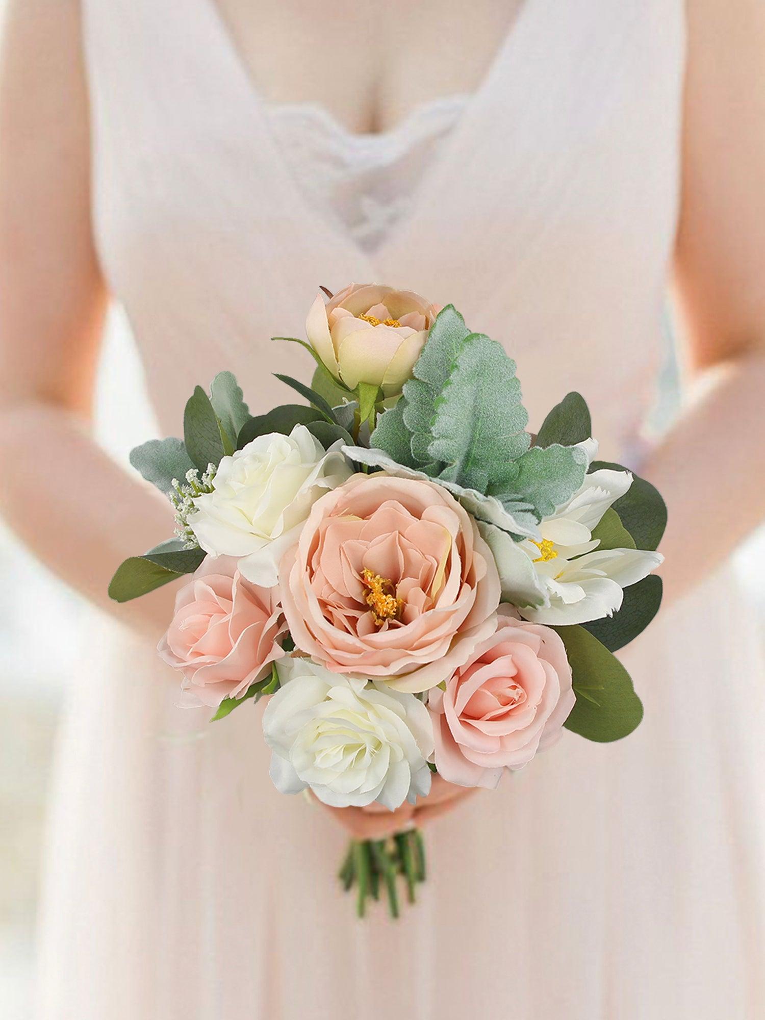 7 inch wide Blush Pink & White Bridesmaid Bouquet - Rinlong Flower