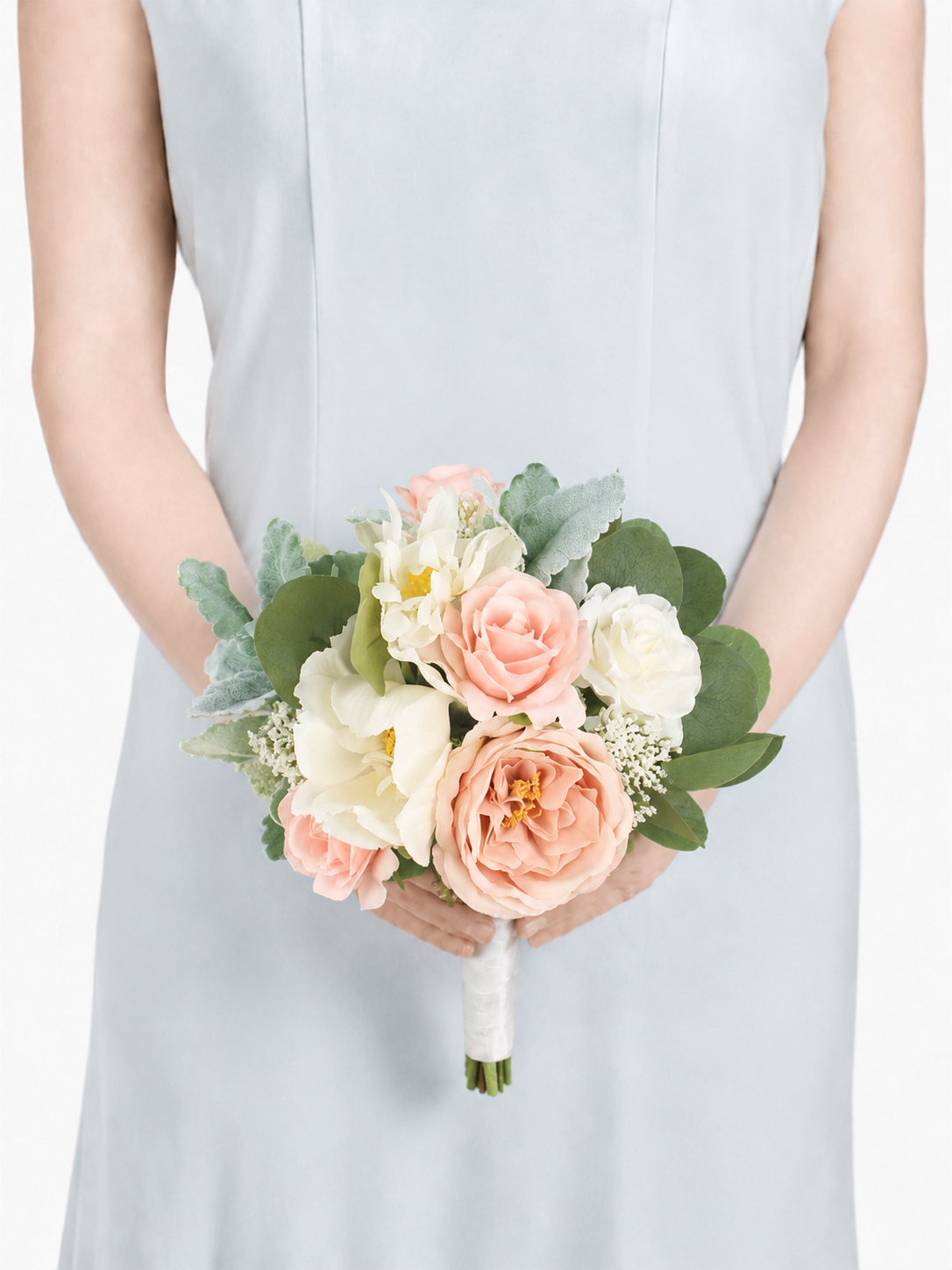 7 inch wide Blush Pink & White Bridesmaid Bouquet - Rinlong Flower
